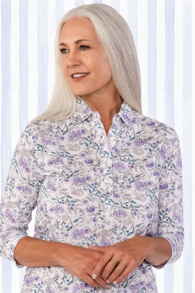 PETITE Three Quarter Sleeve Print Polo | Rave Review 61D