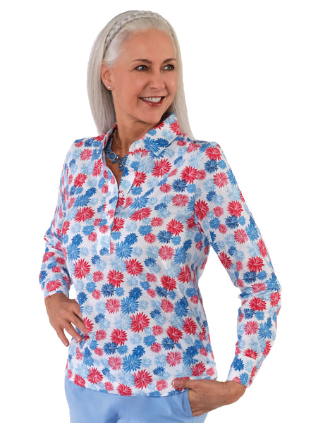 Long Sleeve Print Polo | Pom-Pom 56D