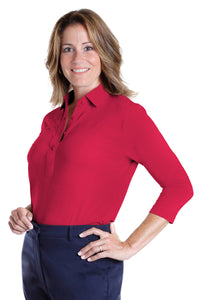 Three Quarter Sleeve Solid Polo | Red 040 - Leonlevin