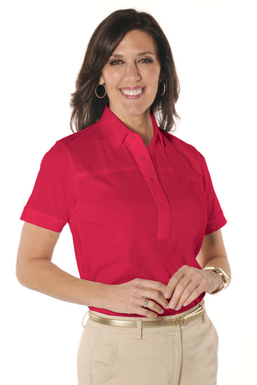 PETITE Short Sleeve Solid Polo | Red 040 - Leonlevin