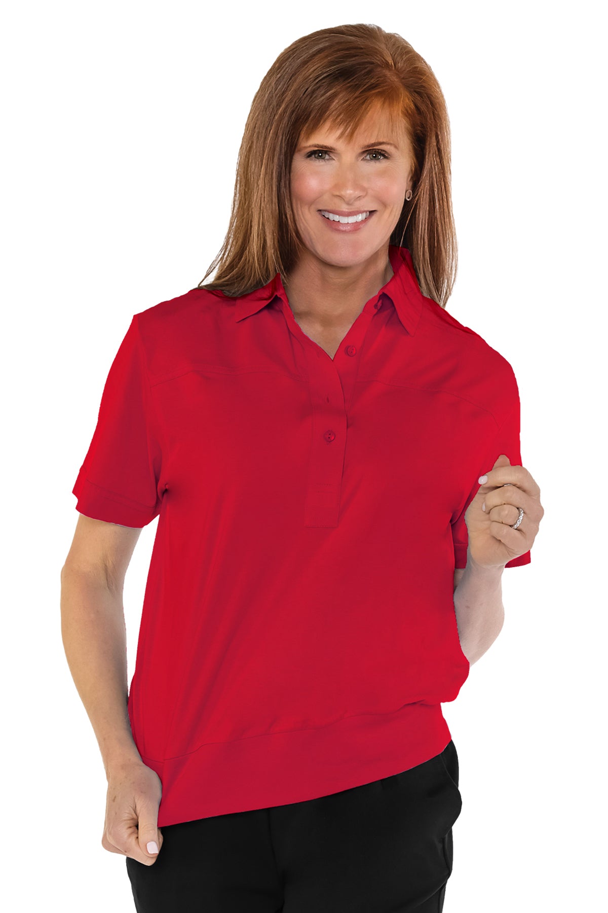 Banded Bottom Solid Polo | Red 040