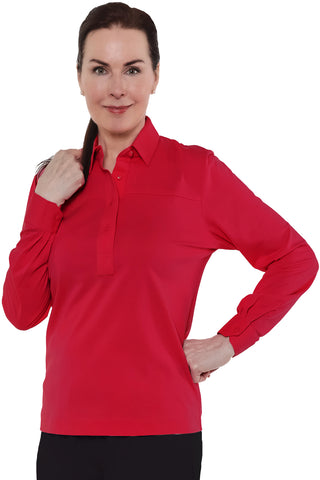 PETITE Long Sleeve Solid Polo | Red 040