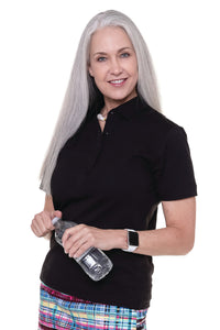 PETITE Short Sleeve Solid Polo | Black 090 - Leonlevin