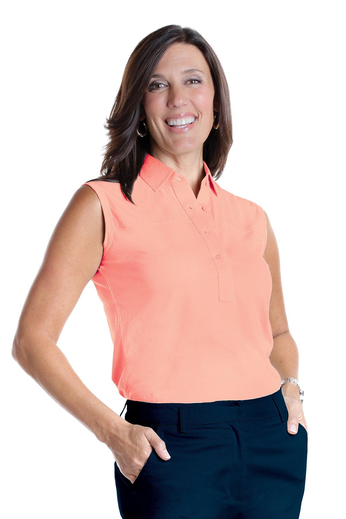 Sleeveless Solid Polo | Apricot 20A - Leonlevin