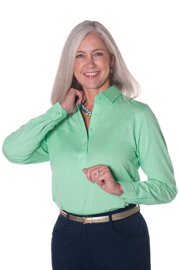 PETITE Long Sleeve Polo | Jade 20F