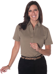 PETITE Short Sleeve Solid Polo | Mocha 20J - Leonlevin