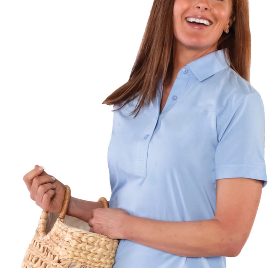 PETITE Short Sleeve Solid Polo | Wedgewood 20P - Leonlevin