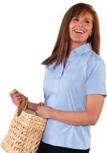 PETITE Short Sleeve Solid Polo | Wedgewood 20P - Leonlevin