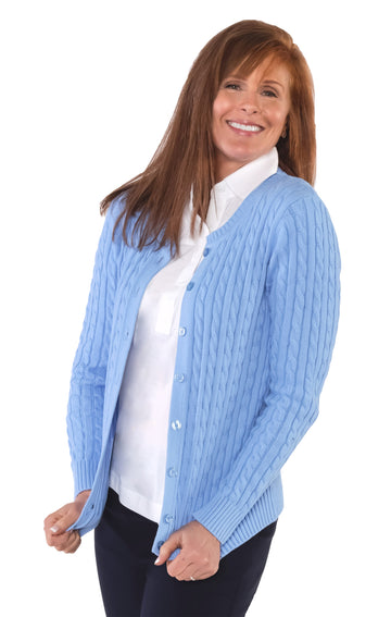 Cotton Cable Cardigan | Wedgewood 20P - Leonlevin