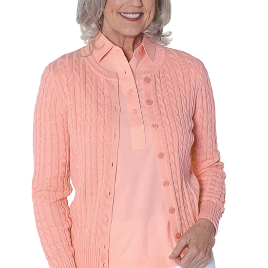 Cotton Cable Cardigan | Peach Cream 222 - Leonlevin