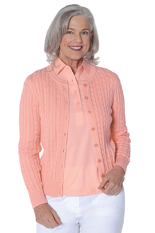 Cotton Cable Cardigan | Peach Cream 222 - Leonlevin