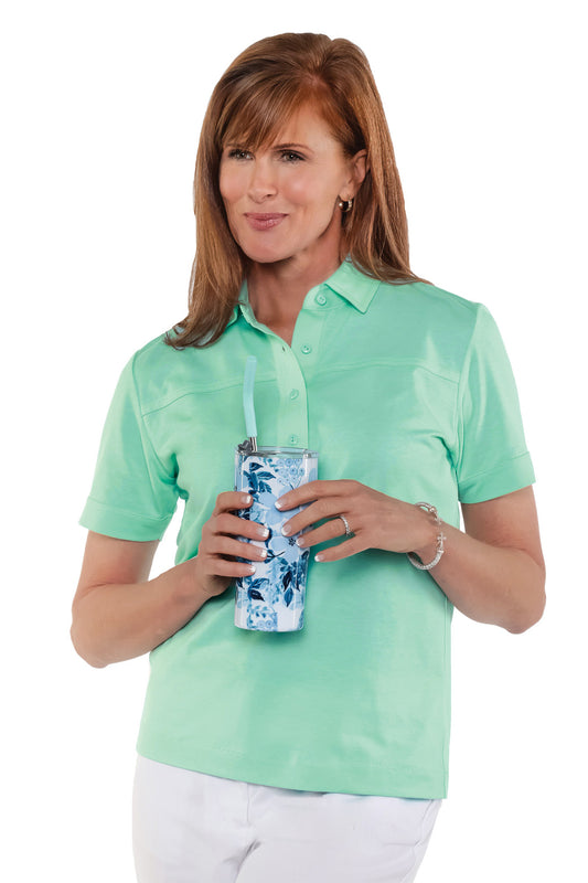 PETITE Short Sleeve Solid Polo | Ocean Wave 224 - Leonlevin