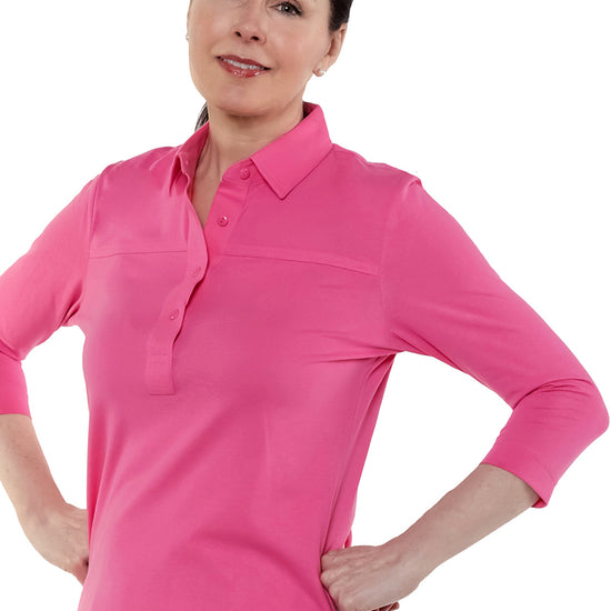 Three Quarter Sleeve Solid Polo | Tropical Pink 225 - Leonlevin