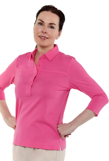 Three Quarter Sleeve Solid Polo | Tropical Pink 225 - Leonlevin