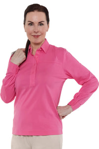 Long Sleeve Solid Polo | Tropical Pink 225