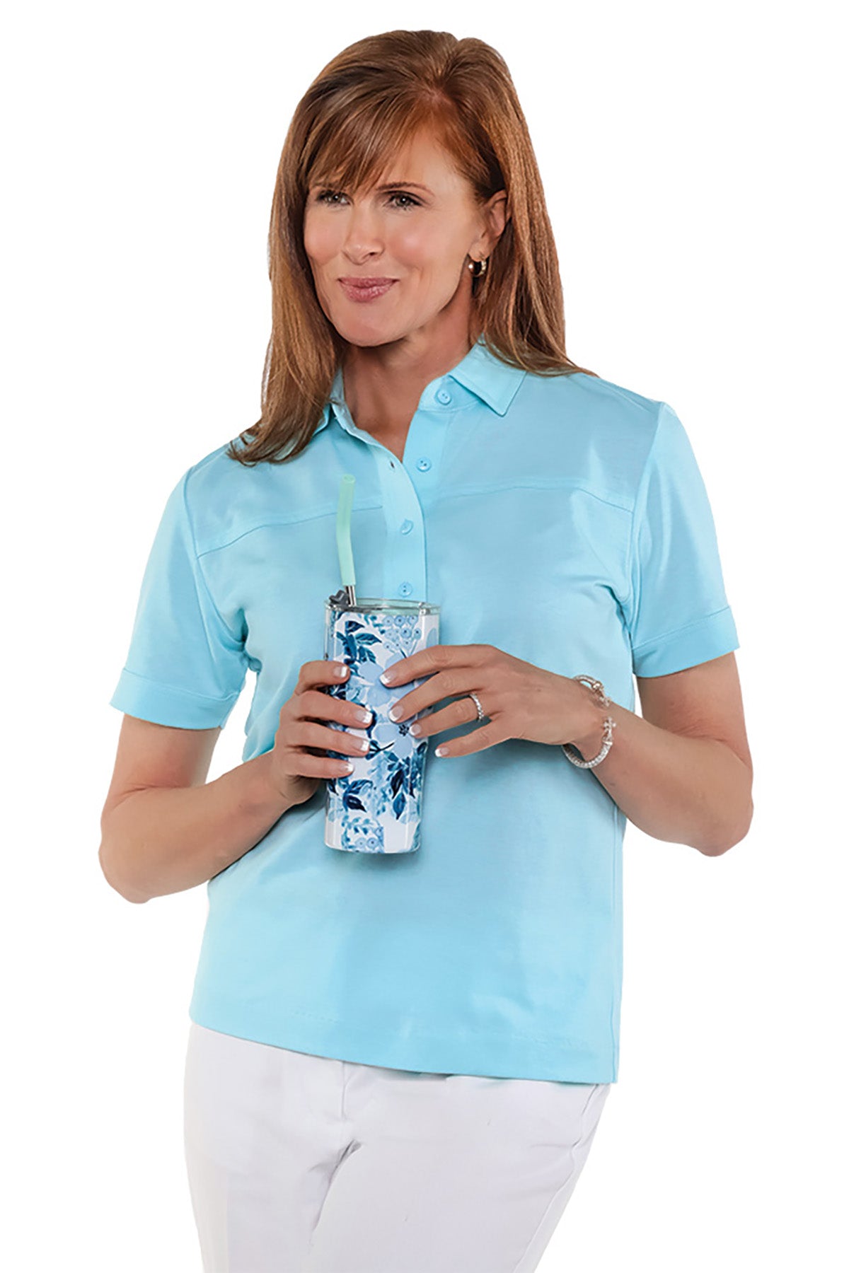 PETITE Short Sleeve Solid Polo | Beach Glass 226 - Leonlevin