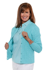 Cotton Cable Cardigan | Beach Glass 226