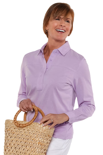 Long Sleeve Solid Polo | Soft Lilac 227 - Leonlevin