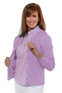 Cotton Cable Cardigan | Soft Lilac 227