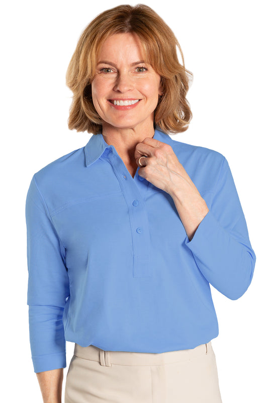 Three Quarter Sleeve Solid Polo | Dutch Blue 236