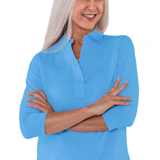 Three Quarter Sleeve Solid Polo | Aruba 238 - Leonlevin