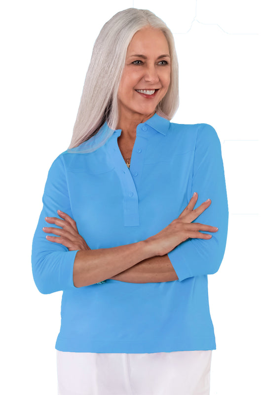 Three Quarter Sleeve Solid Polo | Aruba 238 - Leonlevin