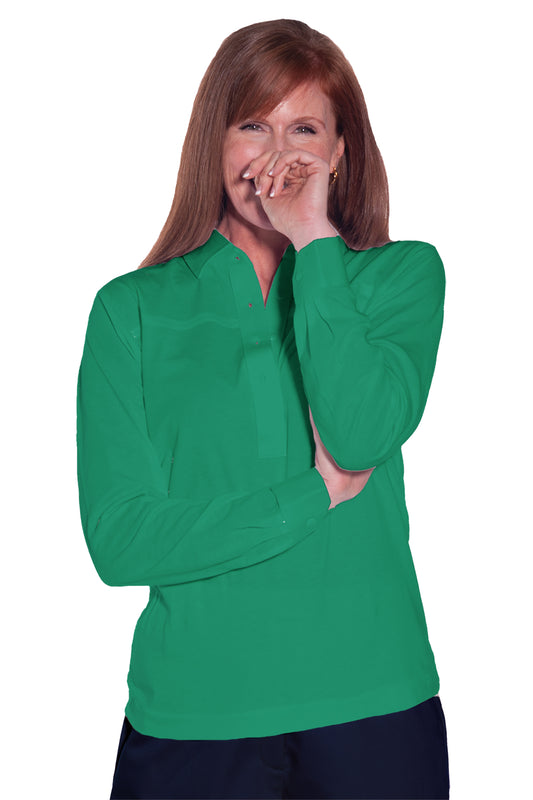 Long Sleeve Solid Polo | Kelly Green 239 - Leonlevin