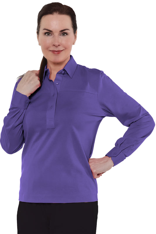 PETITE Long Sleeve Polo | Violet Royale 30H