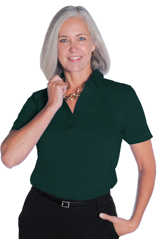 PETITE Short Sleeve Solid Polo | Spruce 34P - Leonlevin