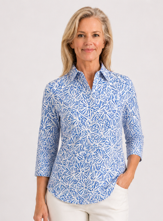 Three Quarter Sleeve Print Polo/ Crystal Light 79A