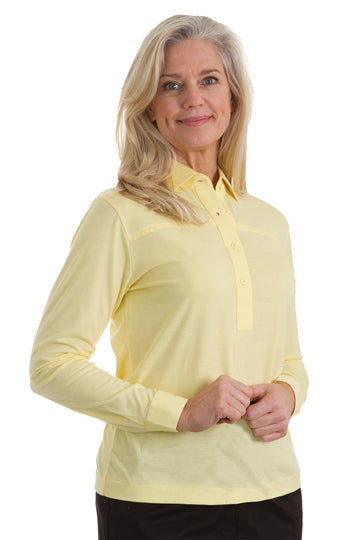 PETITE Long Sleeve Solid Polo | Lemonade 509 - Leonlevin