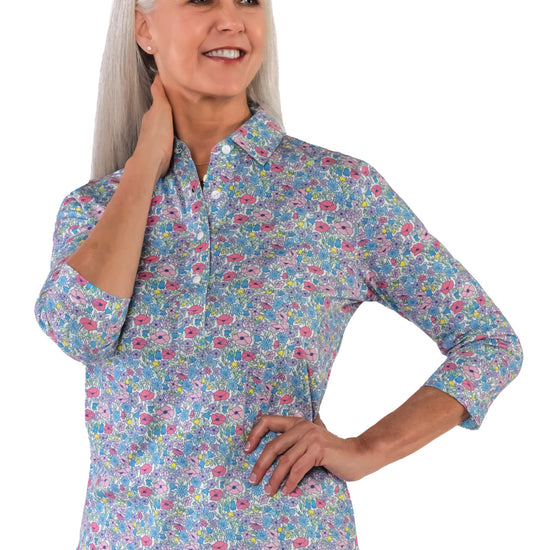 Three Quarter Sleeve Print Polo | Morning Glory 55C - Leonlevin