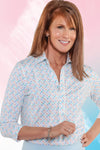 PETITE Three Quarter Sleeve Print Polo | Diamond Cut 57C
