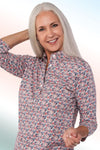 Three Quarter Sleeve Print Polo | Sweet Briar 60C