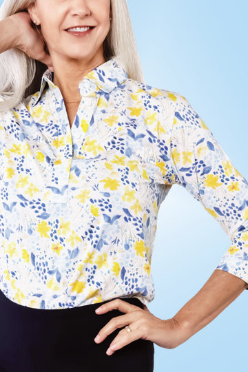 PETITE Three Quarter Print Polo | Whispering Wind 63A