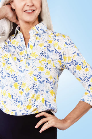 Three Quarter Sleeve Print Polo | Whispering Wind 63A