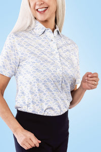 PETITE Short Sleeve Print Polo | Hello Sunshine 63B