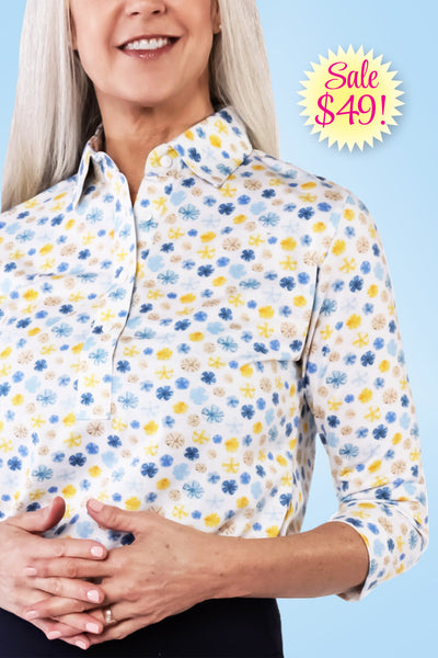 Three Quarter Sleeve Print Polo | Sand Dollar 63D