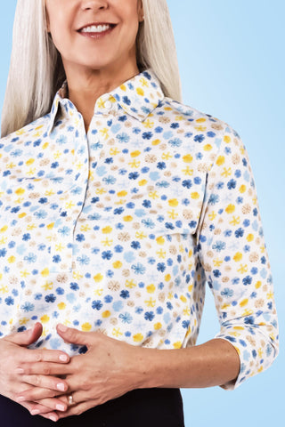 Three Quarter Sleeve Print Polo | Sand Dollar 63D