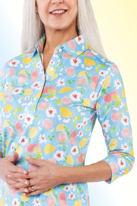 PETITE Three Quarter Sleeve Print Polo | Limoncello 64A