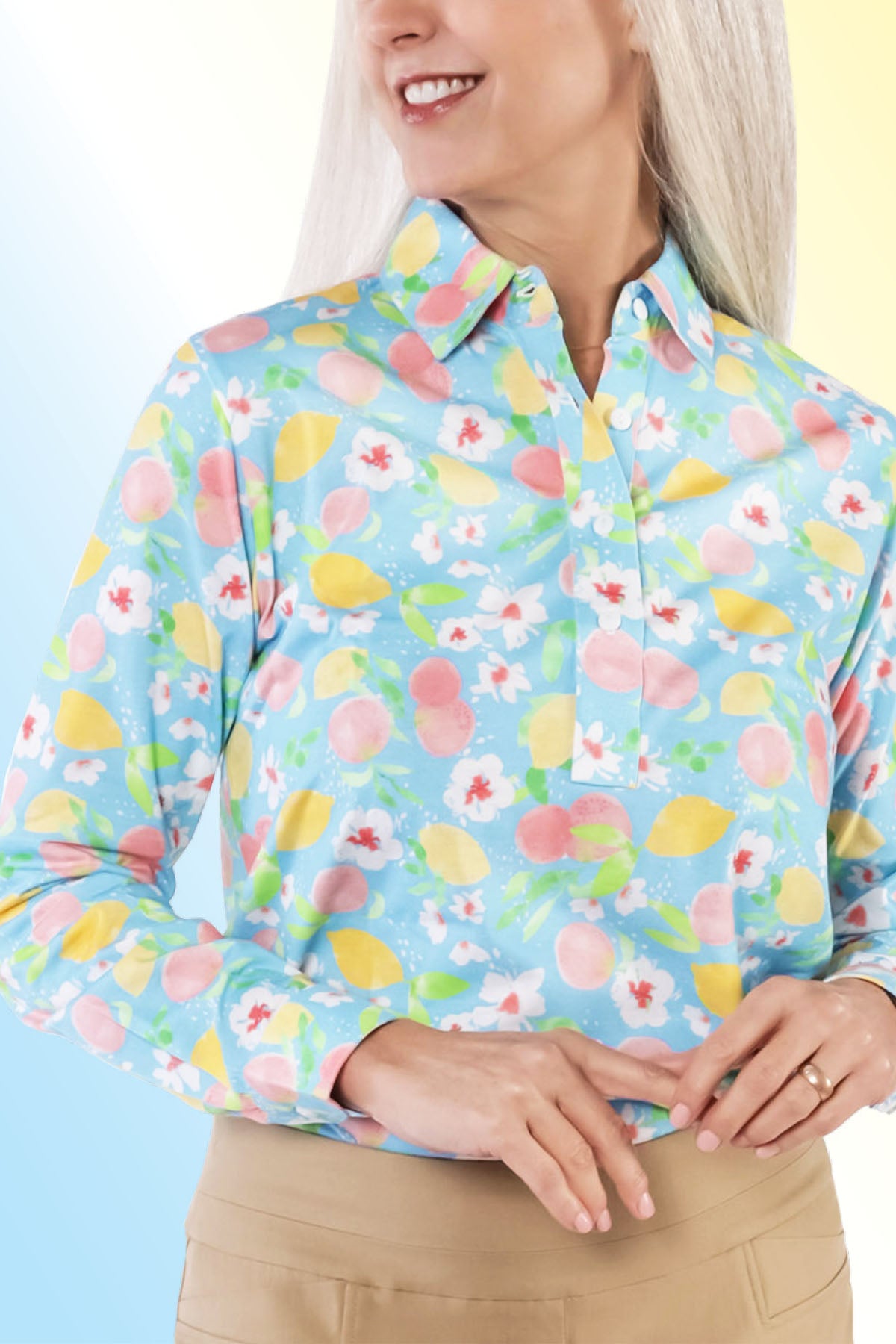 Long Sleeve Print Polo | Limoncello 64A