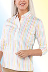 PETITE Three Quarter Sleeve Print Polo | Sorbet Stripe 64B