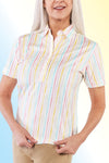 PETITE Short Sleeve Print Polo | Sorbet Stripe 64B