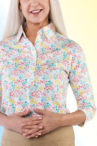 PETITE Three Quarter Sleeve Print Polo | Garden Delight 64C