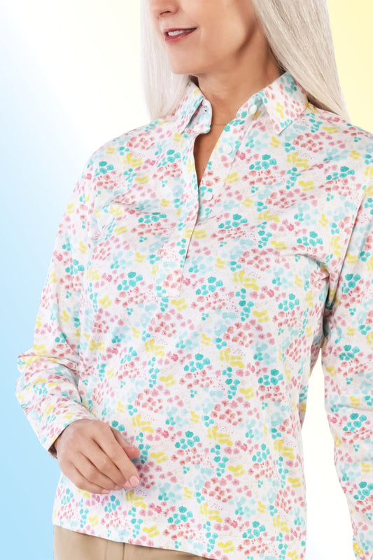 Long Sleeve Print Polo | Garden Delight 64C