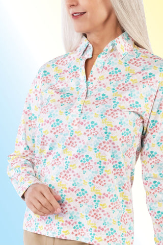 Long Sleeve Print Polo | Garden Delight 64C