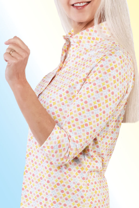 PETITE Three Quarter Sleeve Print Polo | Hidden Gems 64D