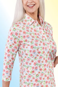 PETITE Three Quarter Sleeve Print Polo | Breeze In 64E