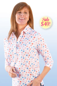 PETITE Three Quarter Sleeve Print Polo | Stellar 66B