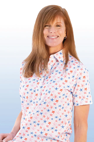PETITE Short Sleeve Print Polo | Stellar 66B